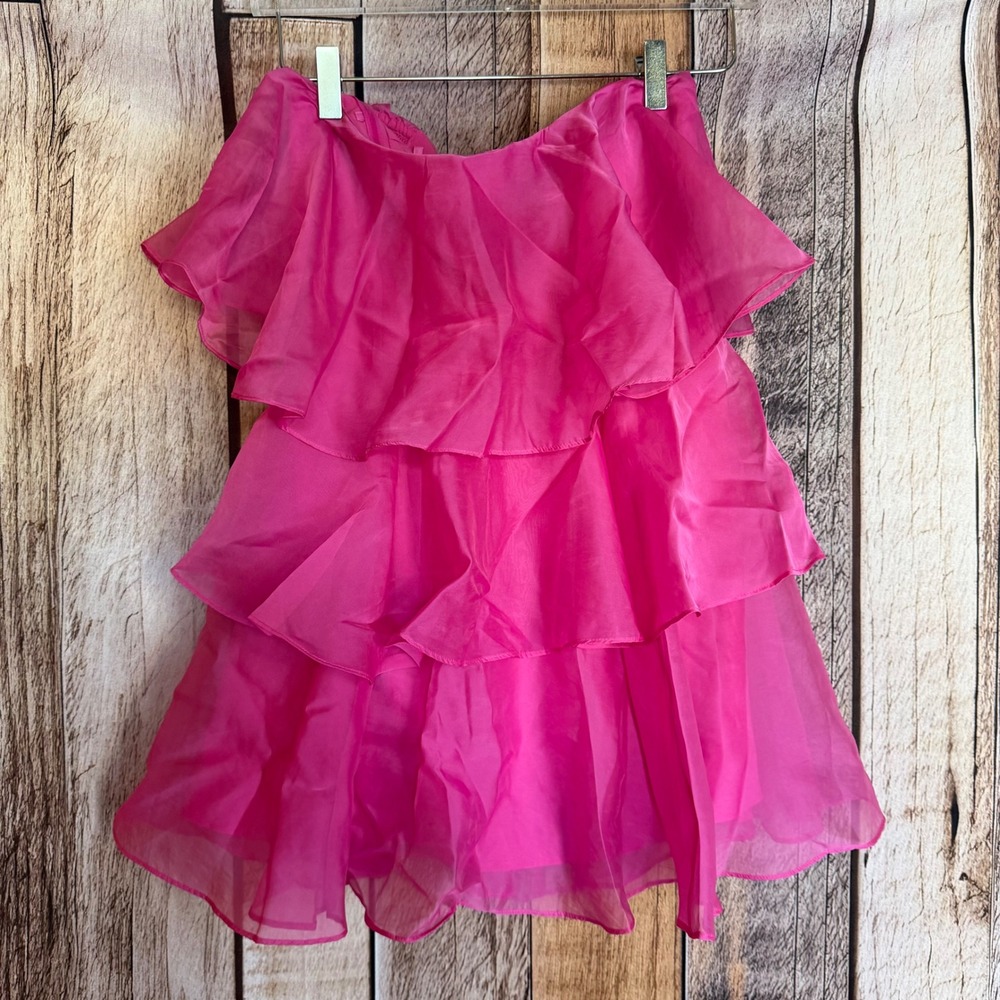 Abercrombie Pink Ruffle Tiered Mini Dress Hot Pink Barbiecore Small Petite NWT‎